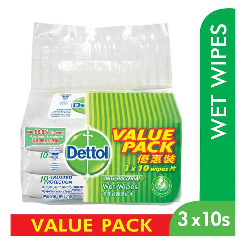 Dettol Anti Bacterial Wet Wipes 3X10s
