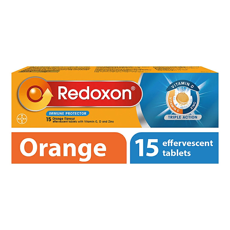 Redoxon Triple Action Effervescent Orange, 15 tablets .