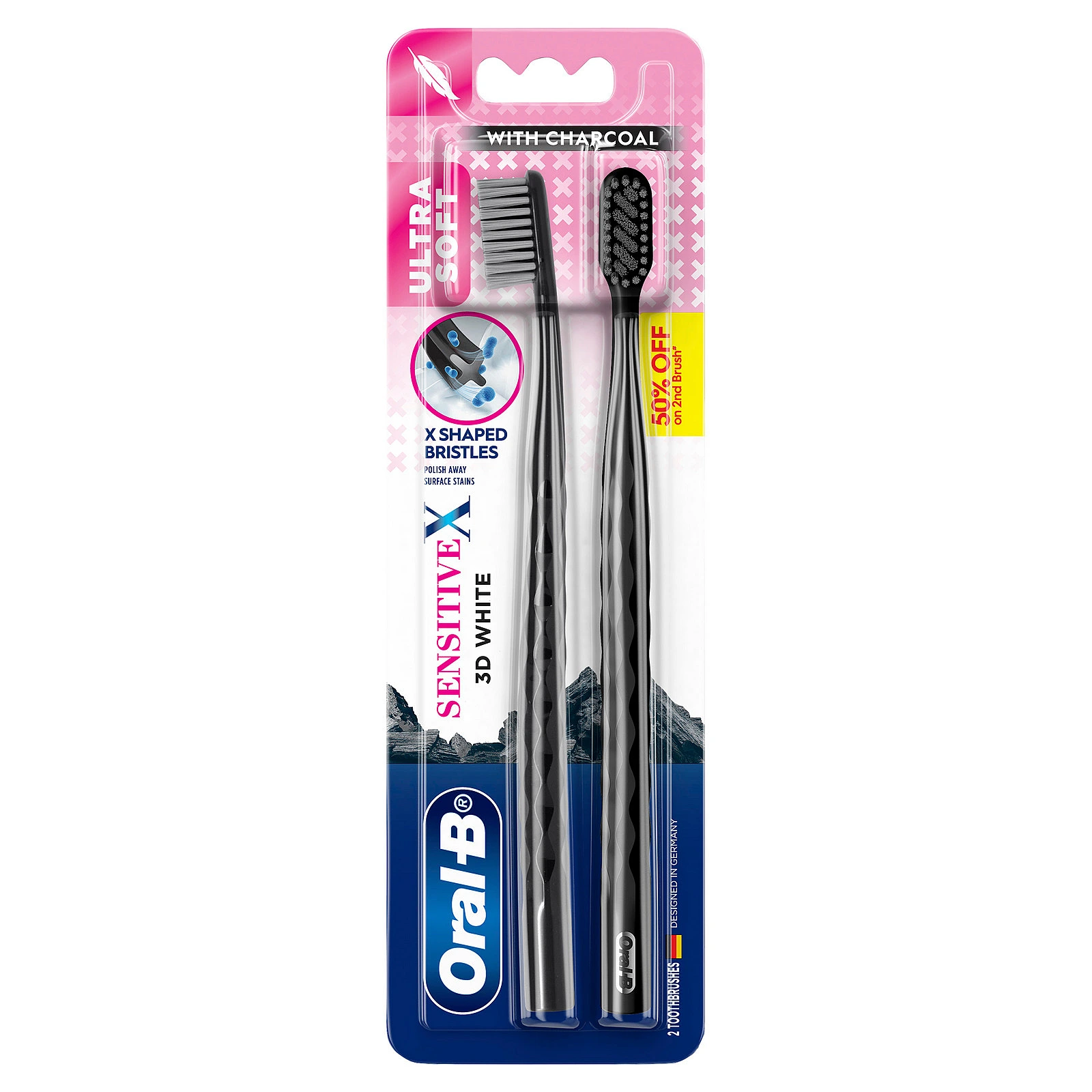 Oral-B Sensitive Charcoal 3D White Ultra Soft Toothbrush 2S