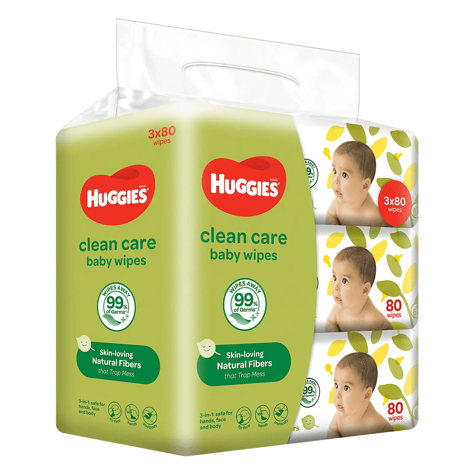 Huggies Clean Care Baby Wipes 3 x 80