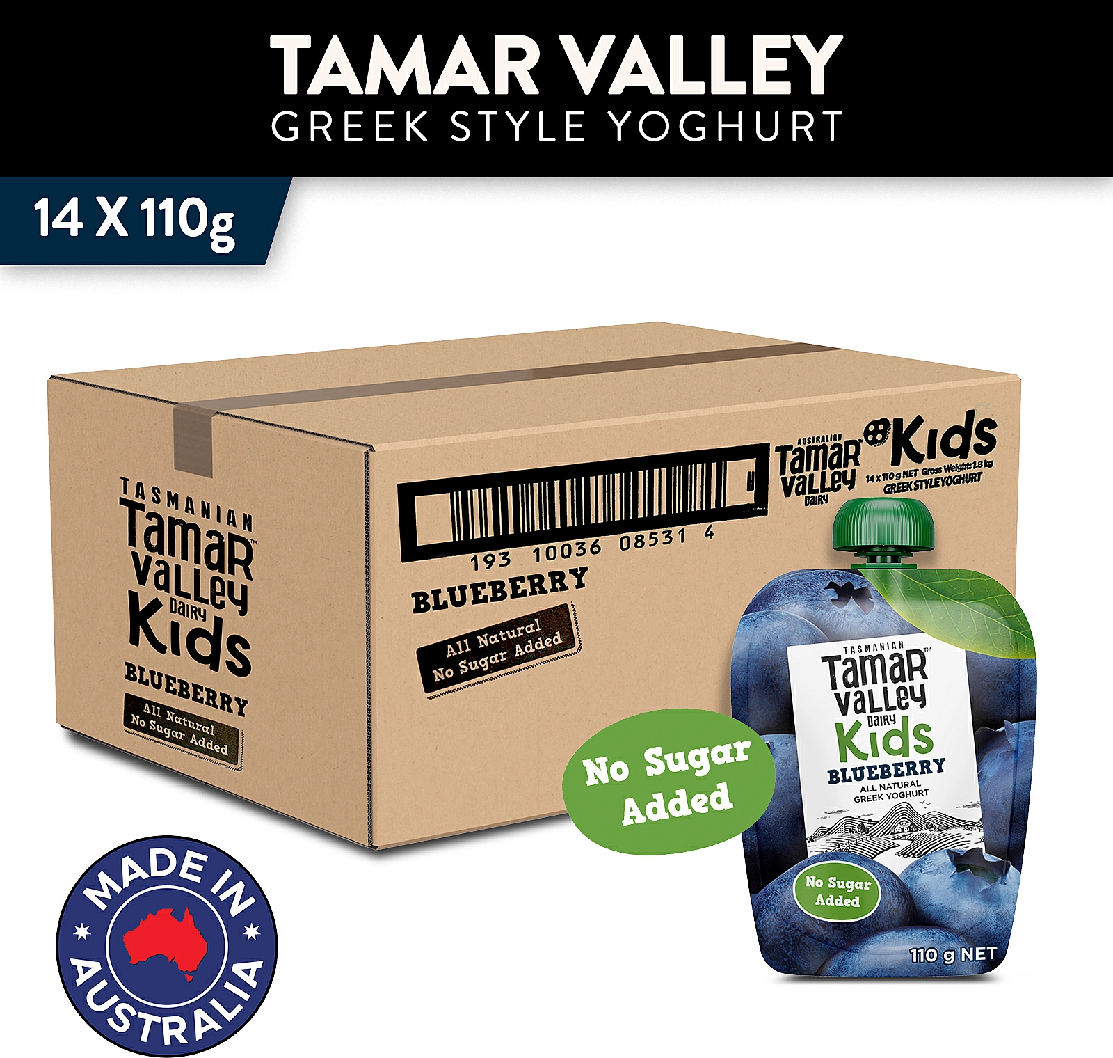 Tamar Valley Kids Blueberry Greek Style Yoghurt 14 x 110g