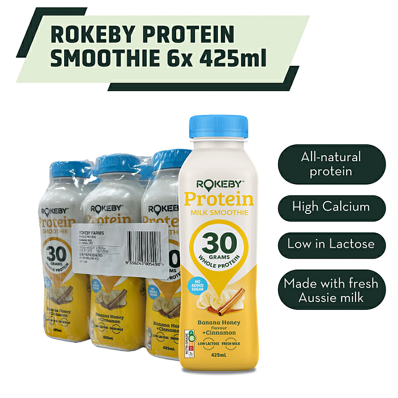 Rokeby Protein Milk Smoothie Banana Honey + Cinnamon 6 x 425ml