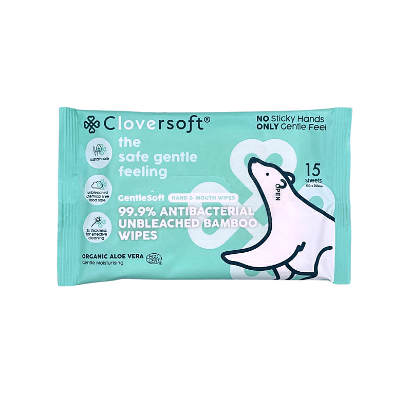 Cloversoft Plant-Based Unbleached Bamboo 99.9% Antibacterial Organic Wet Wipes 15 Sheets