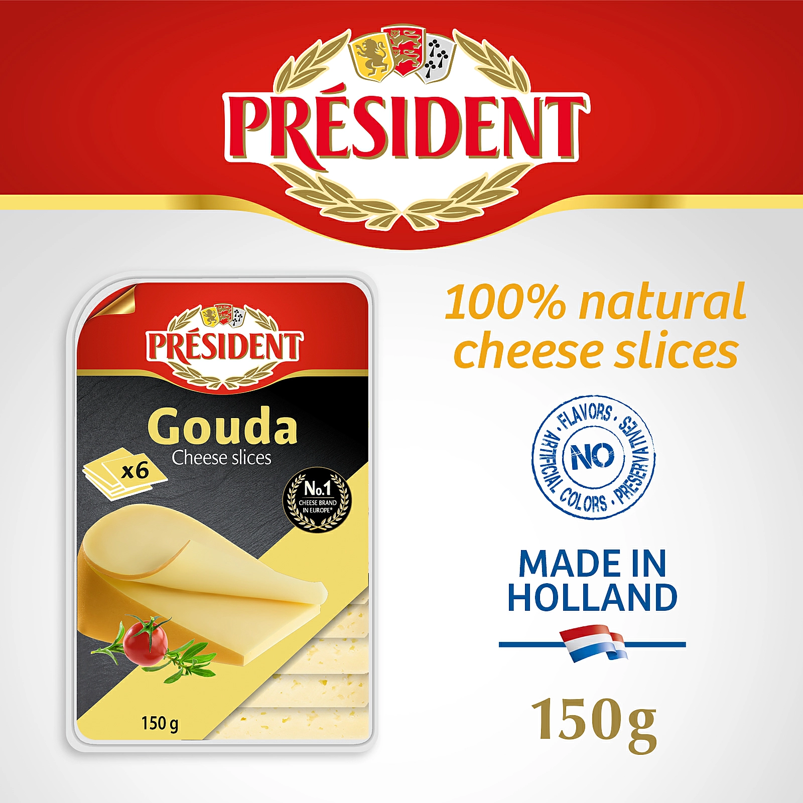 President Gouda Natural Cheese Slice Netherlands 150g